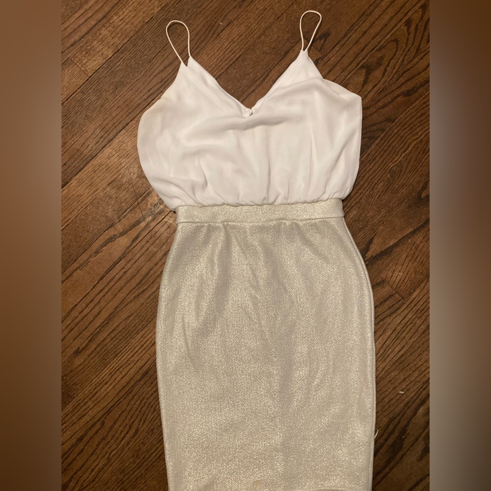 TFNC London White and Silver Dress Size S
